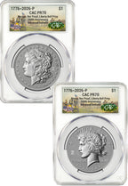 2026-P Morgan and Peace Dollar Reverse Proof 2-Coin Set CAC PR70 AD Battlefield 250 Label