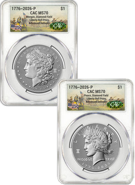 2026-P Morgan and Peace Dollar Diamond Field Two-Coin Set AD CAC MS70 Battlefield