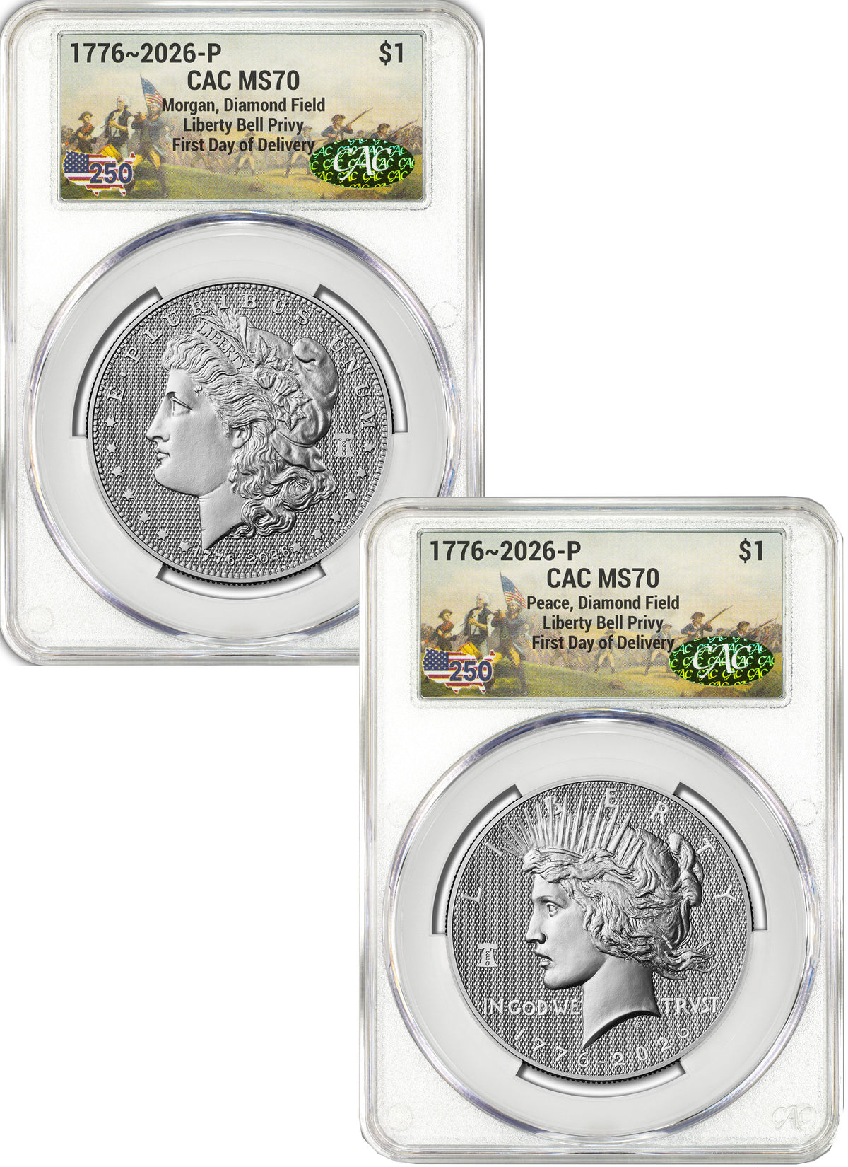 2026-P Morgan and Peace Dollar Diamond Field Two-Coin Set FDD CAC MS70 Battlefield