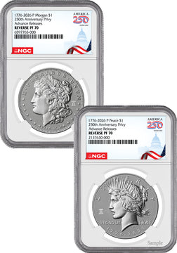 2026-P Morgan and Peace Dollar Reverse Proof Two-Coin Set NGC PF70 Advanced Releases America 250 Label