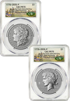 2026-P Morgan and Peace Dollar Reverse Proof 2-Coin Set CAC PR70 FDD Battlefield 250 Label
