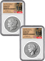 2026-P Morgan and Peace Dollar Reverse Proof Two-Coin Set NGC PF70 First Day of Issue Hancock Label