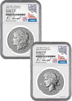2026-P Morgan and Peace Dollar Reverse Proof Two-Coin Set NGC PF70 First Day of Issue Harrigal America 250 Label