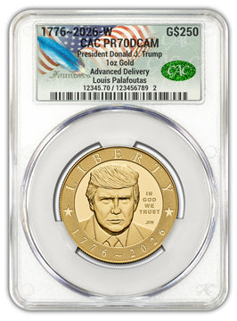 2026-W President Donald Trump 1 oz Proof Gold CAC PR70 AD Founders Label