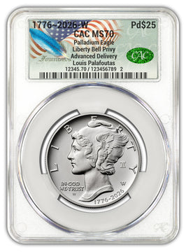 2026-W (1776-2026) $25 Dual Date Liberty Bell Privy Palladium Eagle AD CAC MS70 Founders