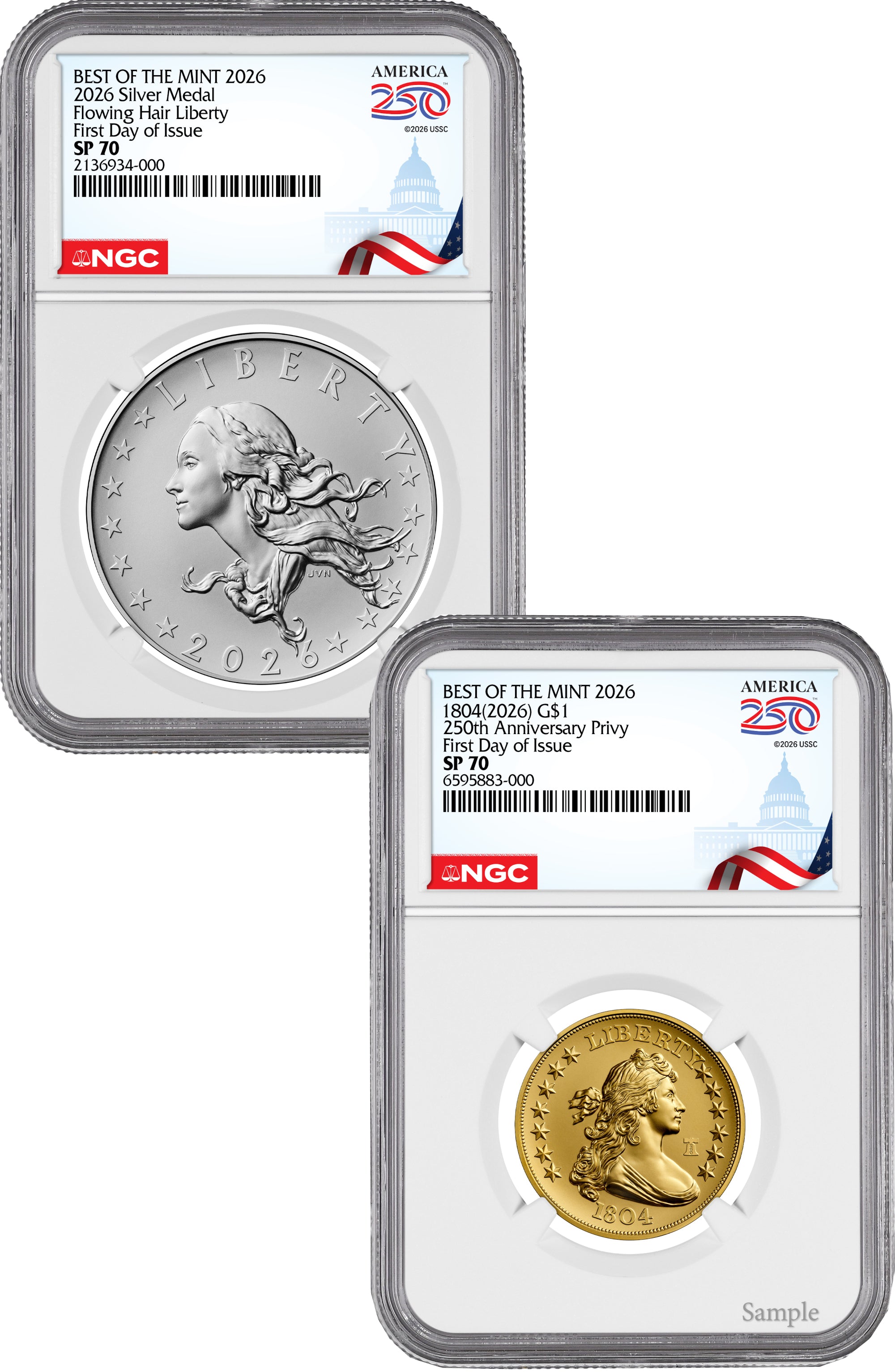 2026 1804 Draped Bust Gold Coin & Silver Medal FDI NGC SP70 Congress