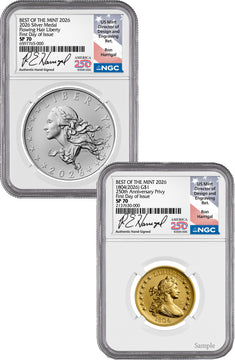 2026 1804 Draped Bust Gold Coin & Silver Medal FDI NGC SP70 Harrigal