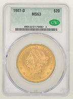 1907-D $20 Liberty Double Gold Eagle CACG MS63