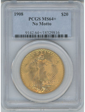 1908 $20 NO MOTTO Saint Saint-Gaudens Double Eagle PCGS MS64+