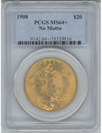 1908 $20 NO MOTTO Saint Saint-Gaudens Double Eagle PCGS MS64+