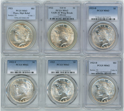 1921-1935 Peace Dollar PCGS Mint State 24 Coin Set