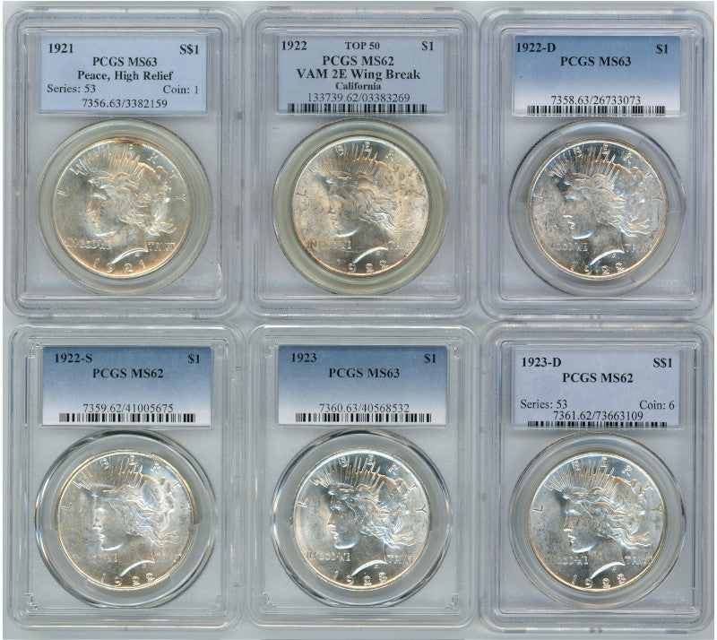 1921-1935 Peace Dollar PCGS Mint State 24 Coin Set