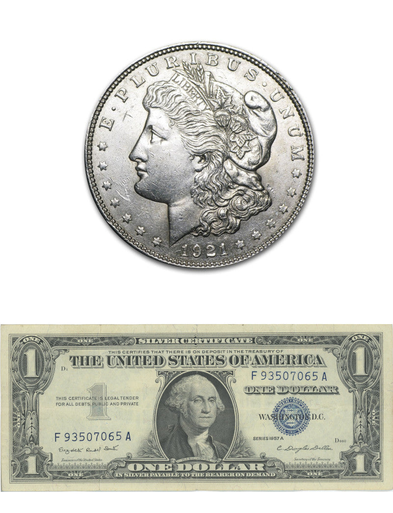 1921 Morgan Silver Dollar / 1957 Silver Certificate AU Condition