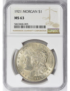 1921 Silver Morgan Silver Dollar NGC MS63