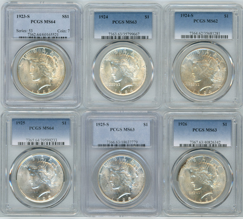 1921-1935 Peace Dollar PCGS Mint State 24 Coin Set