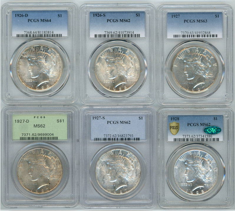 1921-1935 Peace Dollar PCGS Mint State 24 Coin Set