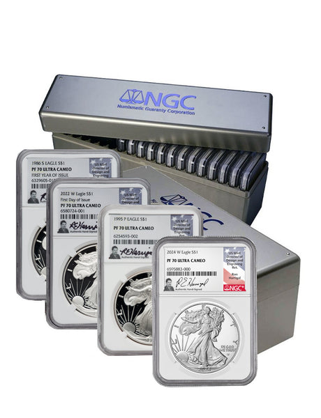 Complete 1986–2025 Proof American Silver Eagle 40-coin set graded