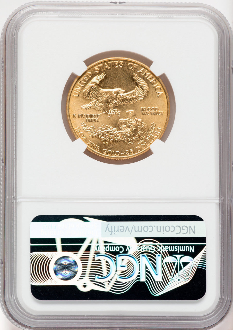 1986 $25 American Gold Eagle NGC MS70 Ron Harrigal Signed