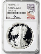 1986-2021 American Silver Eagle 37-pc Set NGC PF69 Mercanti Signed with 1995-w (2 New NGC Boxes)
