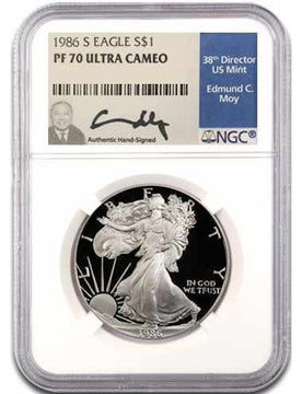 1986-2021 Silver Eagle 35 pc Set NGC PF70UCAM Edmund Moy Signed