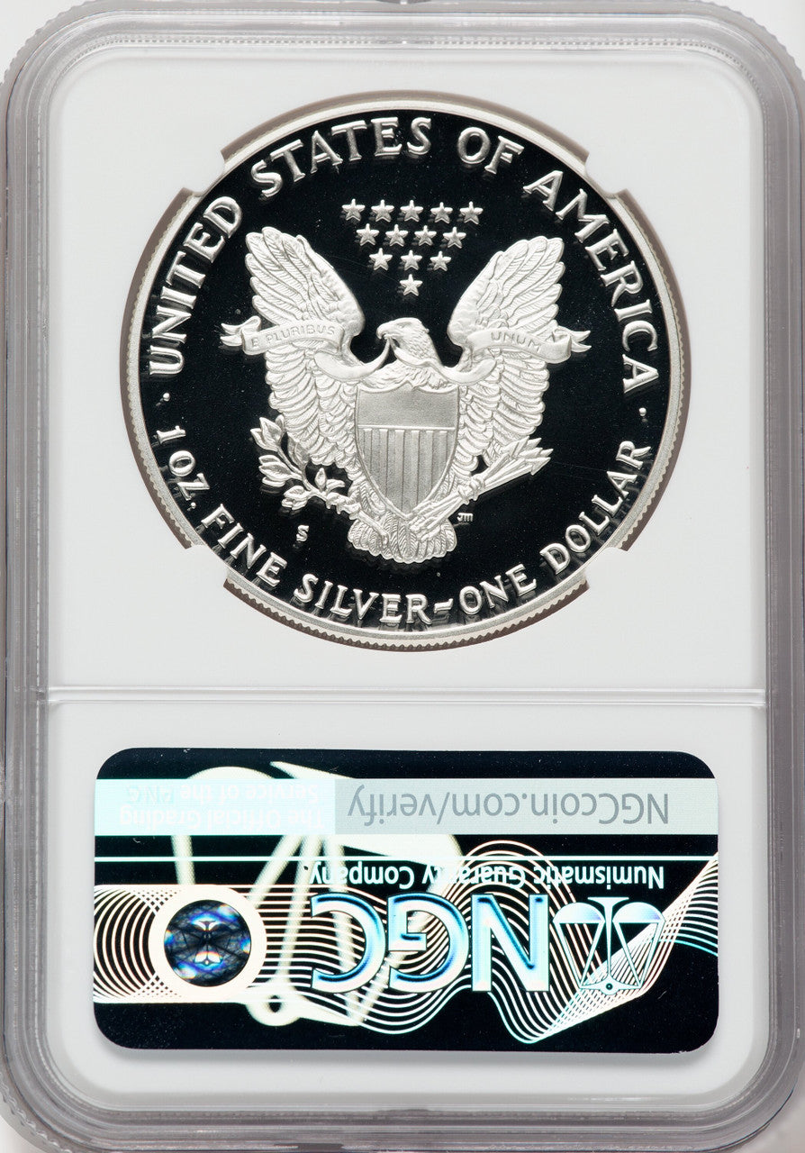 1987-S American Silver Eagle NGC PF70 Ultra Cameo Ron Harrigal Signed