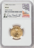 1988 $10 Quarter Ounce Gold Eagle NGC MS69 Don Everhart Signed