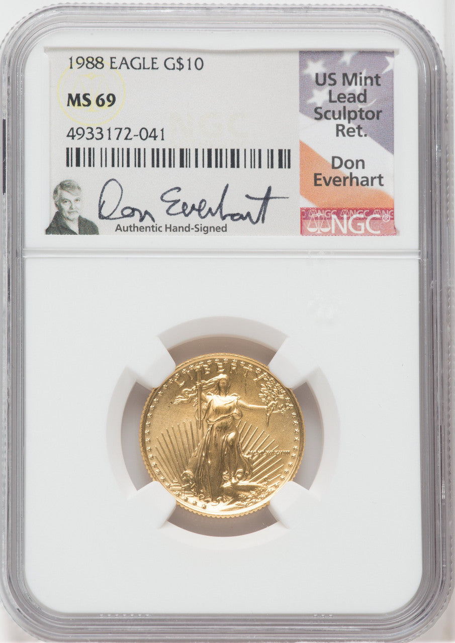 1988 $10 Quarter Ounce Gold Eagle NGC MS69 Don Everhart Signed