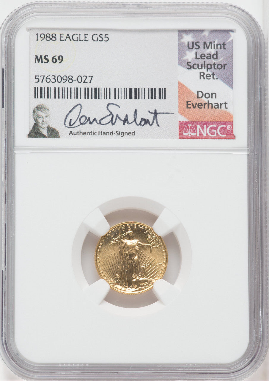 1988 $5 Tenth Ounce Gold Eagle NGC MS69 Don Everhart Signed