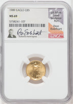 1989 $5 Tenth Ounce Gold Eagle NGC MS69 Don Everhart Signed
