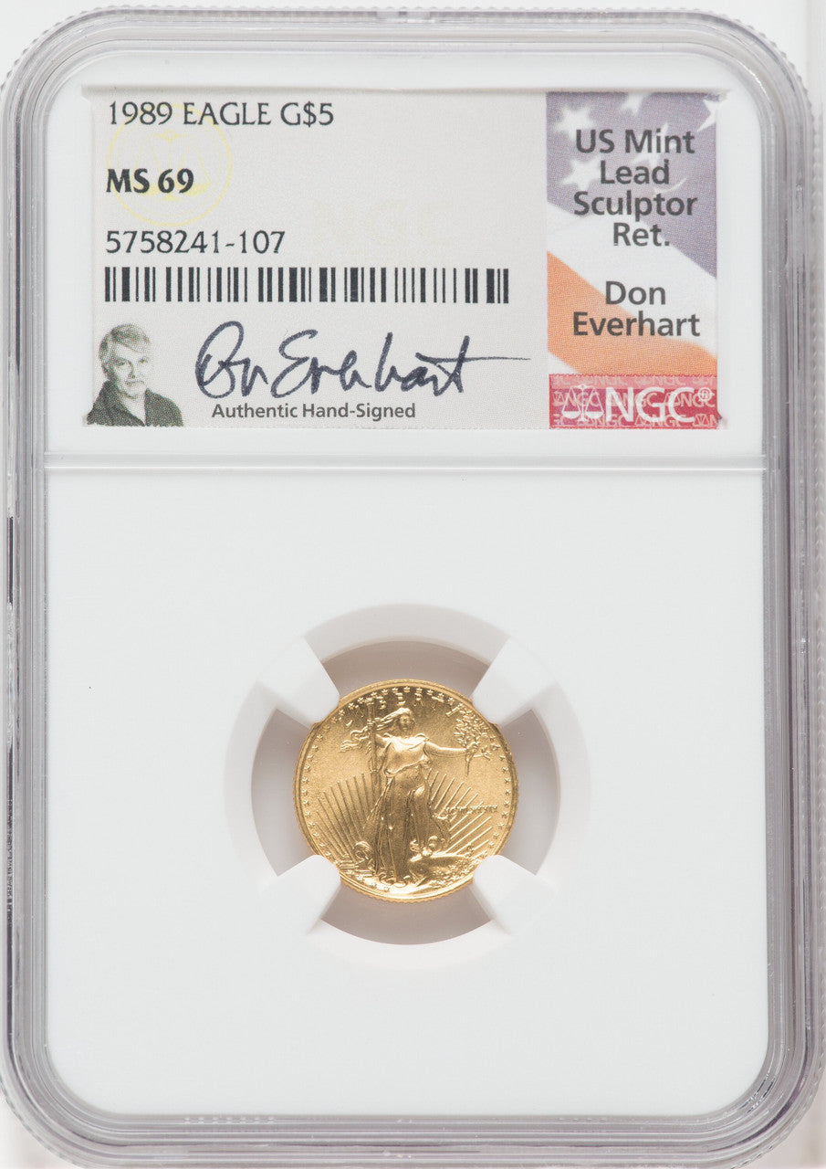 1989 $5 Tenth Ounce Gold Eagle NGC MS69 Don Everhart Signed