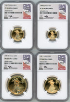 1989-P American Gold Eagle Proof 4-Coin Year Set NGC PF70 Mercanti Signed