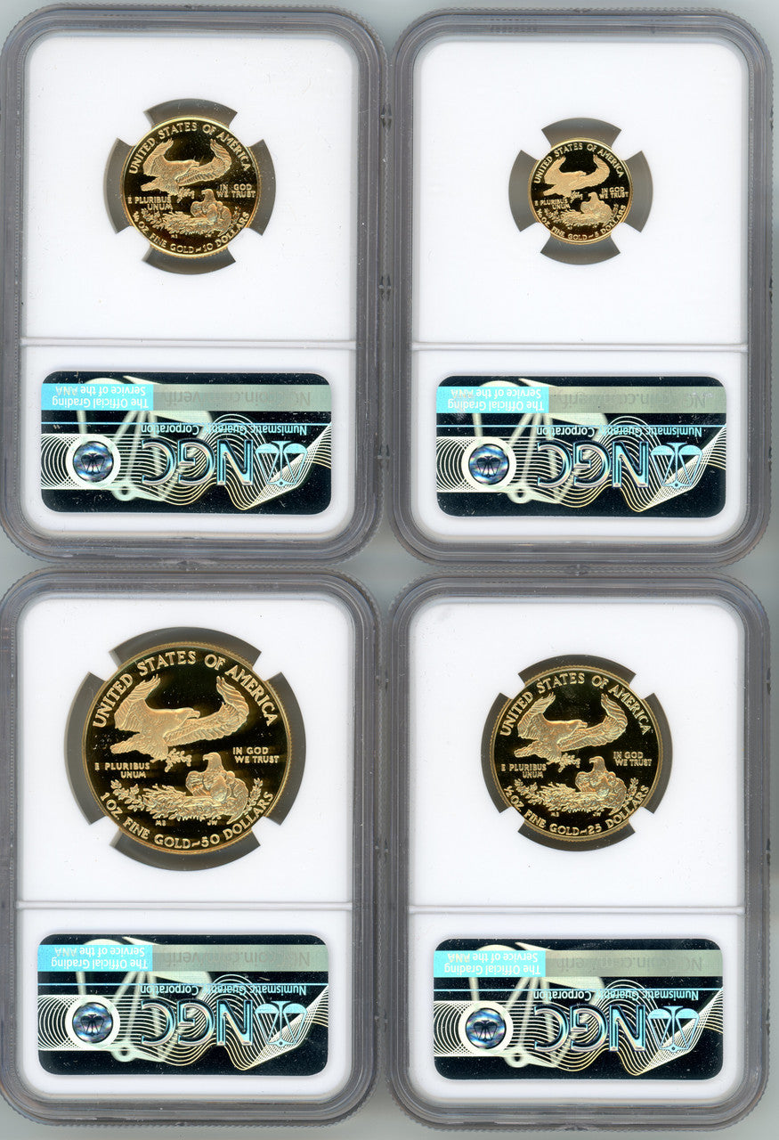 1989-P American Gold Eagle Proof 4-Coin Year Set NGC PF70 Mercanti Signed