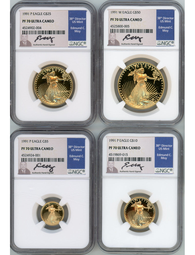 1991-P Gold Eagle Proof 4-Coin Year Set NGC PF70 Ed Moy Signed