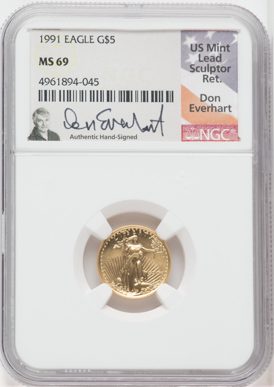 1991 $5 Tenth Ounce Gold Eagle NGC MS69 Don Everhart Signed
