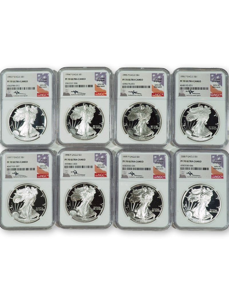 1986-2021 American Silver Eagle 35-pc Set NGC PF70 Ultra Cameo Mercanti Signed