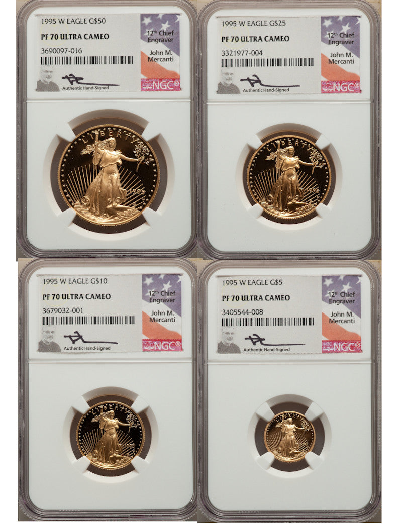 1995-W Complete 4 Coin American Gold Eagle 10th Anniversary Set NGC PF70UCAM