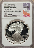 1995-W Complete 5 Coin American Gold and Silver Eagle 10th Anniversary Set NGC PF70UCAM John Mercanti Signed