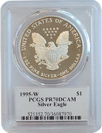 1995-W $1 Proof Silver Eagle PCGS PR70DCAM John Mercanti Signed Low Population