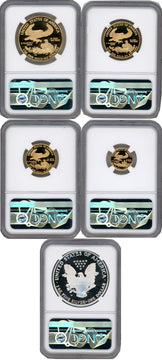 1995-W Complete 5 Coin American Gold and Silver Eagle 10th Anniversary Set NGC PF70UCAM Castle Signed