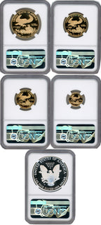 1995-W Complete 5 Coin American Gold and Silver Eagle 10th Anniversary Set NGC PF70UCAM Castle Signed