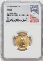 1996 $10 American Gold Eagle NGC MS69 Ron Harrigal Signed
