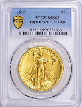 1907 $20 Flat Rim High Relief Double Eagle PCGS MS66