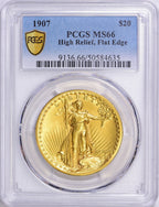 1907 $20 Flat Rim High Relief Double Eagle PCGS MS66