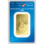 1 OZ GOLD BAR ARGOR-HERAEUS LUNAR YEAR OF THE RABBIT 2023