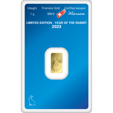 1 GRAM GOLD BAR ARGOR-HERAEUS LUNAR YEAR OF THE RABBIT 2023
