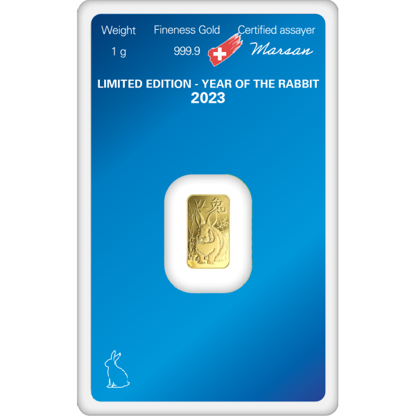 1 GRAM GOLD BAR ARGOR-HERAEUS LUNAR YEAR OF THE RABBIT 2023