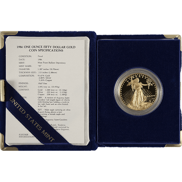 1 OZ AMERICAN GOLD EAGLE PROOF WITH ORIGINAL BOX AND PAPERS