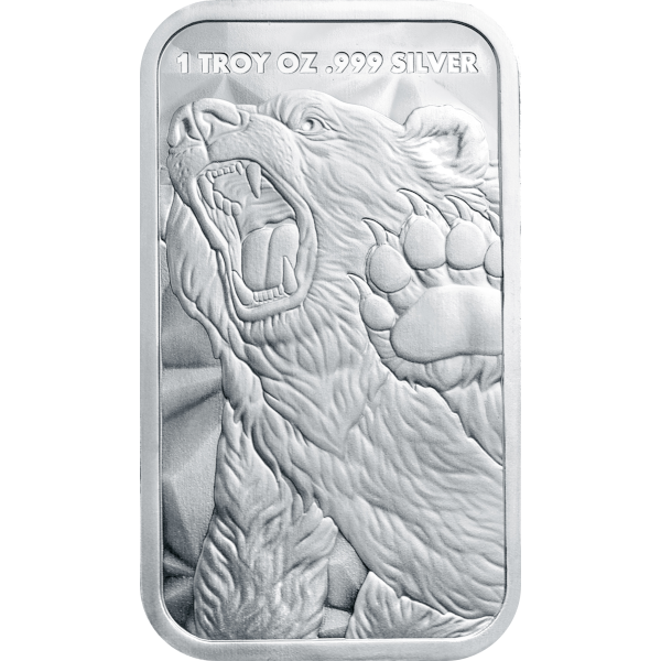 1 OZ SILVER BAR BULL AND BEAR GOLDEN STATE MINT