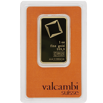1 oz Gold Bar Valcambi Suisse w/Assay
