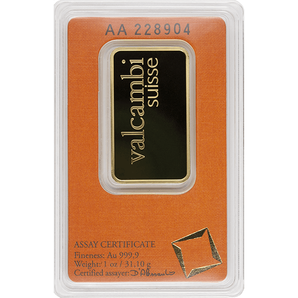 1 oz Gold Bar Valcambi Suisse w/Assay